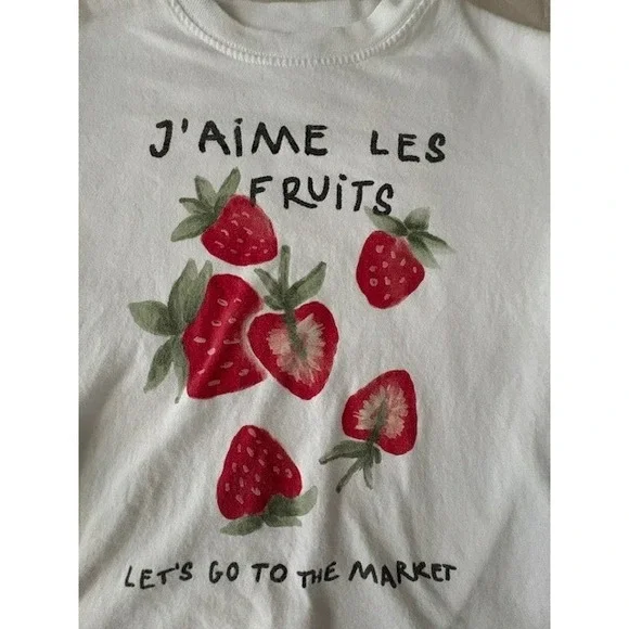 Zara Kids Girls Strawberry Print T-Shirt White Short Sleeve Size 8-9 Cute Tee - Picture 3 of 14
